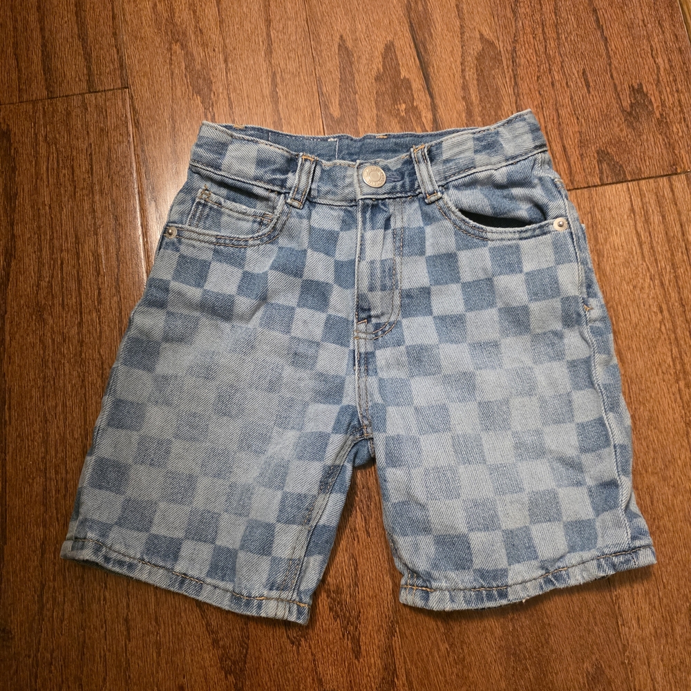 Zara Kids Blue Checkerboard Denim Shorts